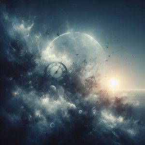 surreal atmospheric artwork for a song cover titled End of Time by BBS5 5 Records — dark blue a 3