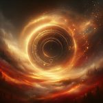 Cinematic ambient album cover._Ein endloser Kreis aus warmem Gold, Orange und tiefem Rot schwebt übe (2) Cinematic ambient album cover. Ein endloser Kreis aus warmem Gold Orange und tiefem Rot schwebt uebe 2